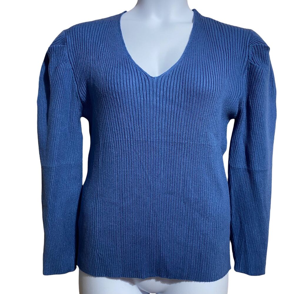 NWT Zeagoo blue ribbed v-neck puff‎ sleeve sweater - women's XXL